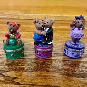 Set of 3 Claire’s Bear Trinket Boxes 1999 Christmas + Dancing Couple + Ballerina